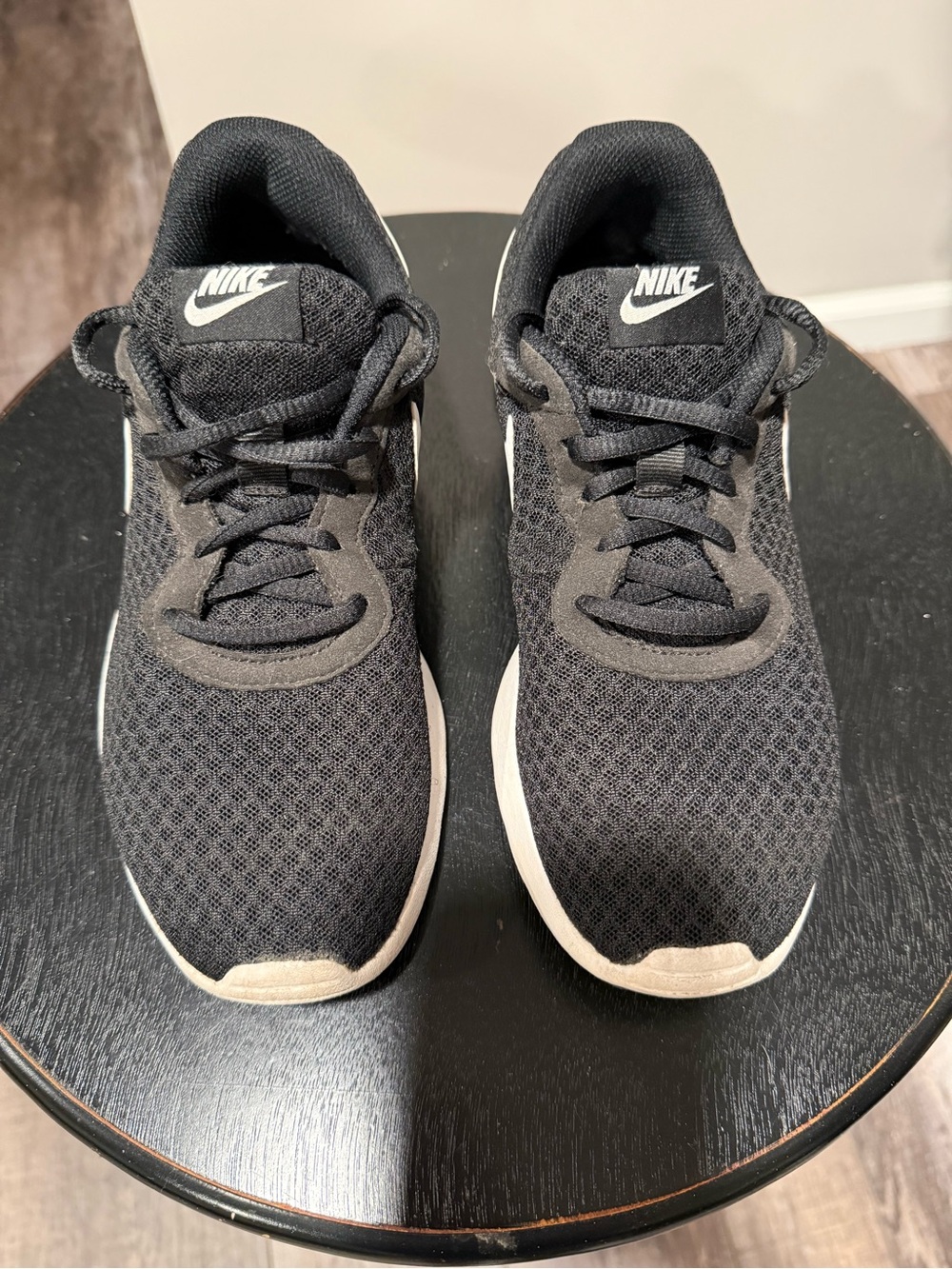 Nike Women’s Tanjun Black Mesh Athletic Sneakers with White Accents